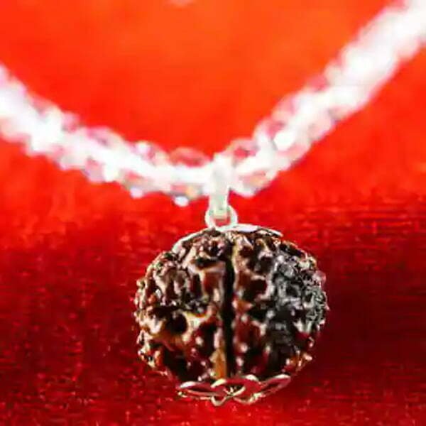 5 MUKHI SILVER CAP RUDRAKSHA WITH SPHATIK MALA DIAMOND CUTTING