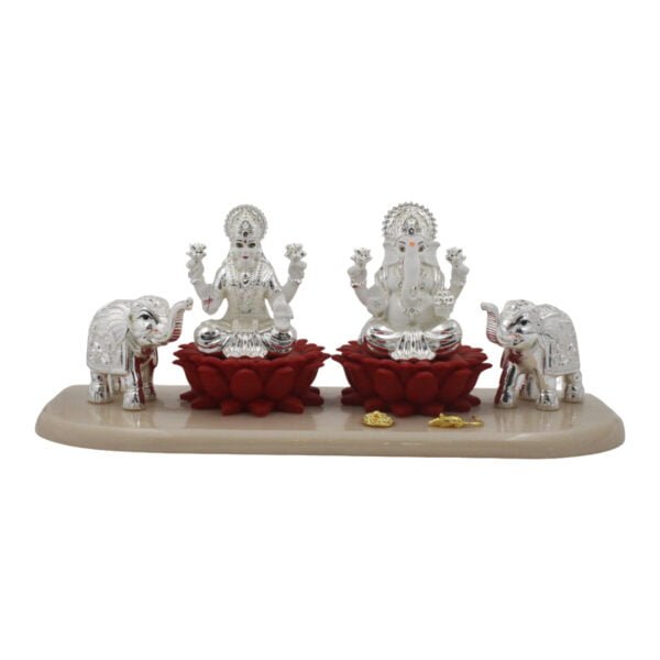 Laxmi-Ganesh Set with Gajalaxmi, Silver Plating Resin Fiber Made