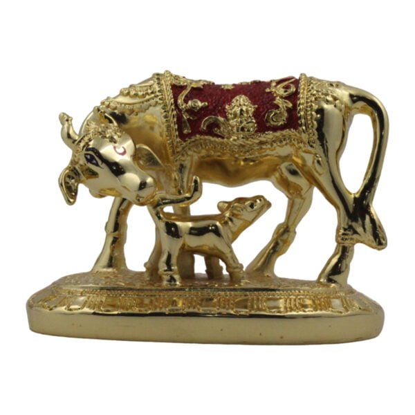 Vastu Kamdhenu Cow with Calf Idol, Golden Plated