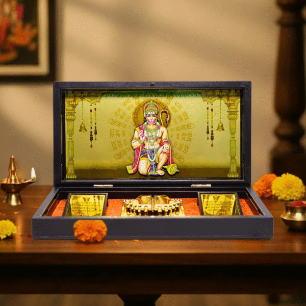 Hanuman ji 3D Prayer Box | Golden Paduka Set with Devotional Frame & Mantras | Ideal for Gifting & Daily Puja